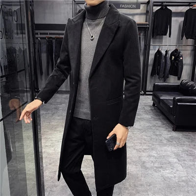 Otoño Invierno chaquetas de lana para hombre estilo británico Color sólido chaqueta de longitud media hombres Slim Fit gabardina .