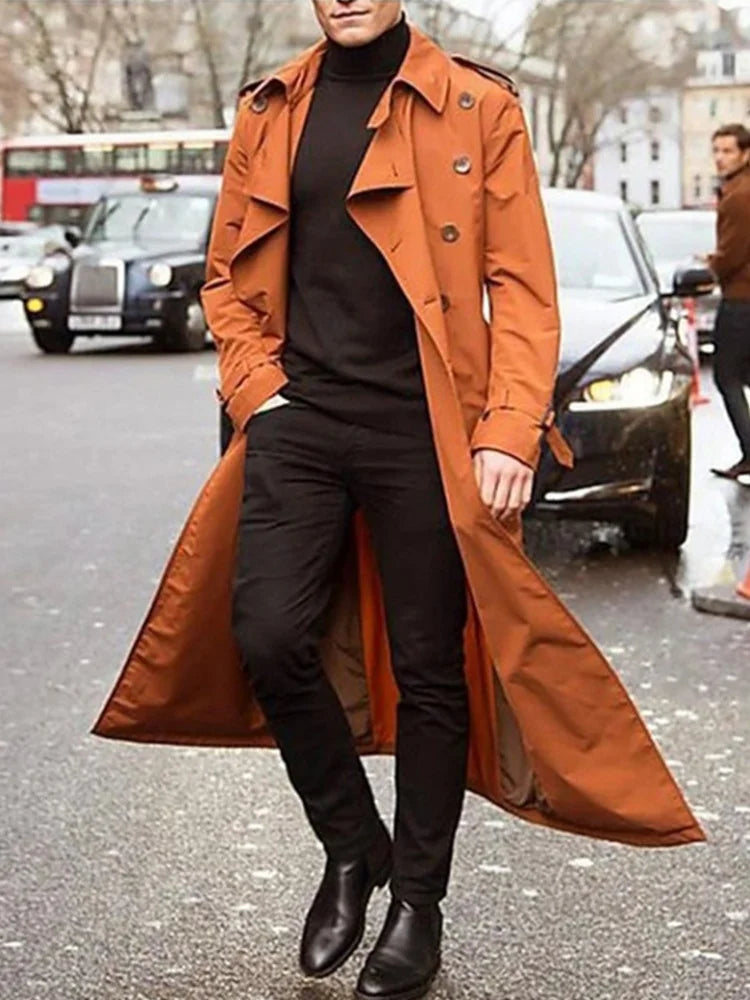 Gabardina de moda urbana para hombre, abrigo fino de diseñador, abrigos británicos largos, ropa para hombre con charreteras.