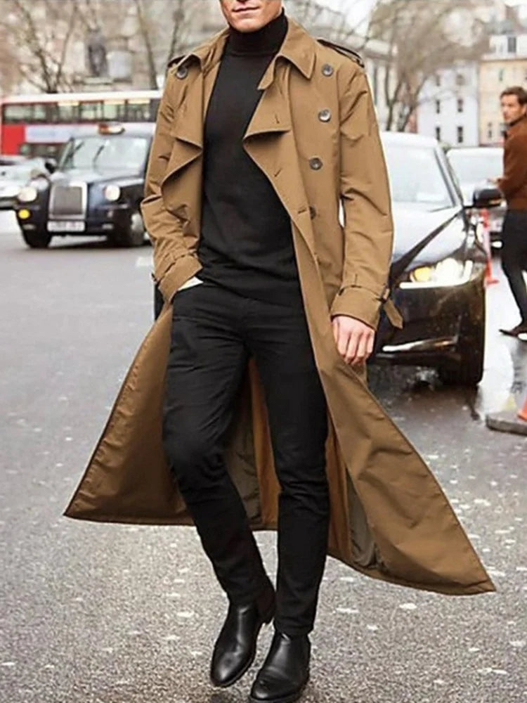 Gabardina de moda urbana para hombre, abrigo fino de diseñador, abrigos británicos largos, ropa para hombre con charreteras.