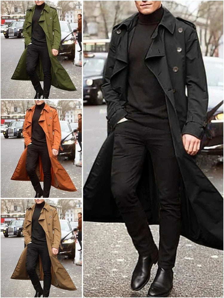 Gabardina de moda urbana para hombre, abrigo fino de diseñador, abrigos británicos largos, ropa para hombre con charreteras.