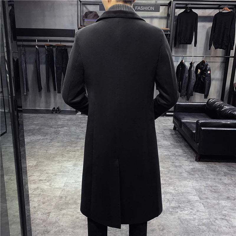Otoño Invierno chaquetas de lana para hombre estilo británico Color sólido chaqueta de longitud media hombres Slim Fit gabardina .