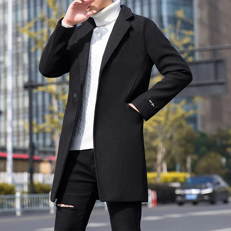Cortavientos de lana para hombre, abrigo informal de longitud media para jóvenes, talla grande, versión coreana, Otoño e Invierno