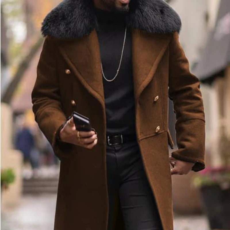 Abrigo de hombre Casual lana Color sólido Slim Fit doble fila botón.