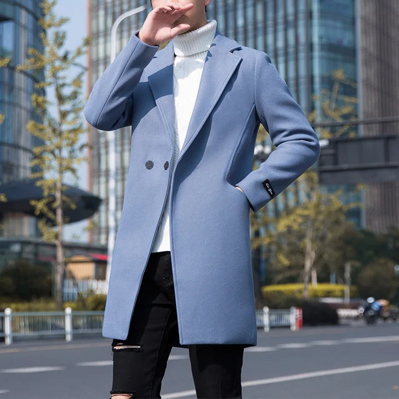 Cortavientos de lana para hombre, abrigo informal de longitud media para jóvenes, talla grande, versión coreana, Otoño e Invierno