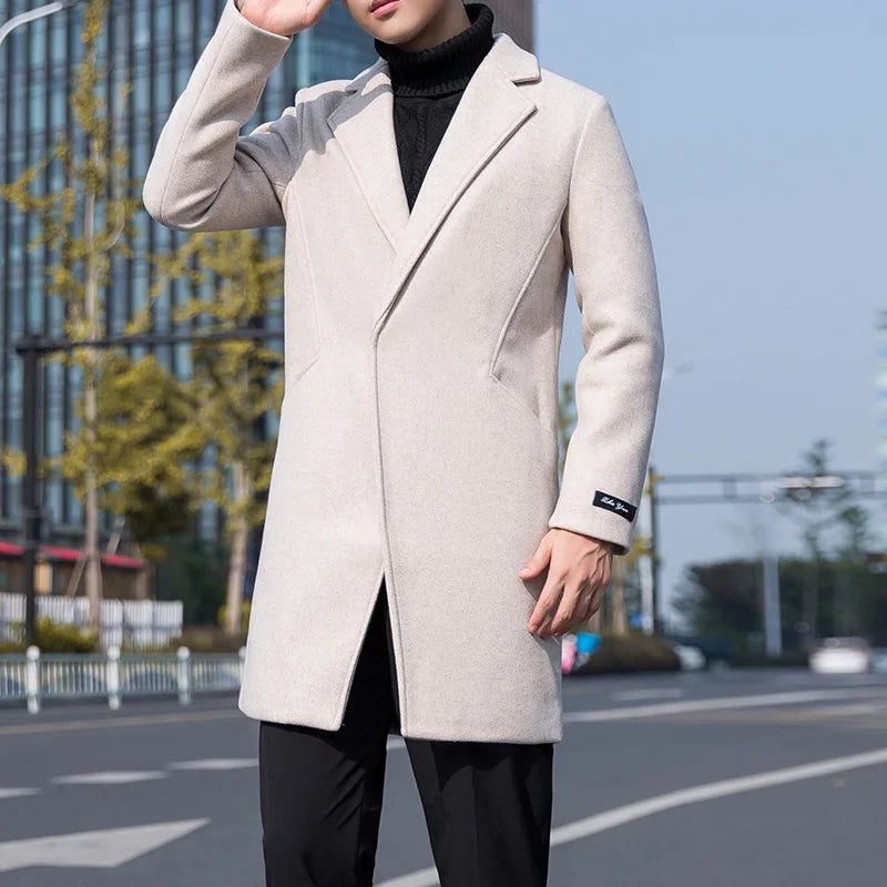 Cortavientos de lana para hombre, abrigo informal de longitud media para jóvenes, talla grande, versión coreana, Otoño e Invierno