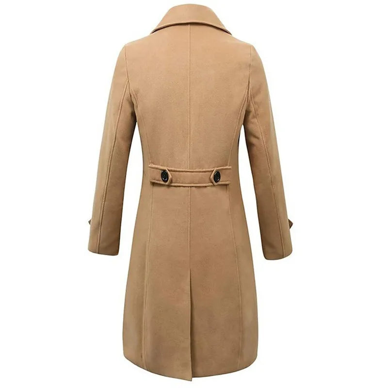 Abrigos de lana para hombre de otoño e invierno, gabardina larga de lana con doble botonadura a la moda informal de negocios,