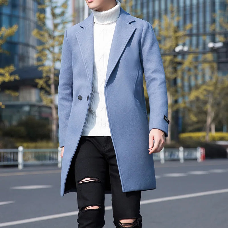 Cortavientos de lana para hombre, abrigo informal de longitud media para jóvenes, talla grande, versión coreana, Otoño e Invierno
