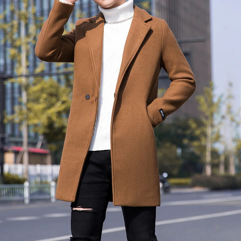 Cortavientos de lana para hombre, abrigo informal de longitud media para jóvenes, talla grande, versión coreana, Otoño e Invierno