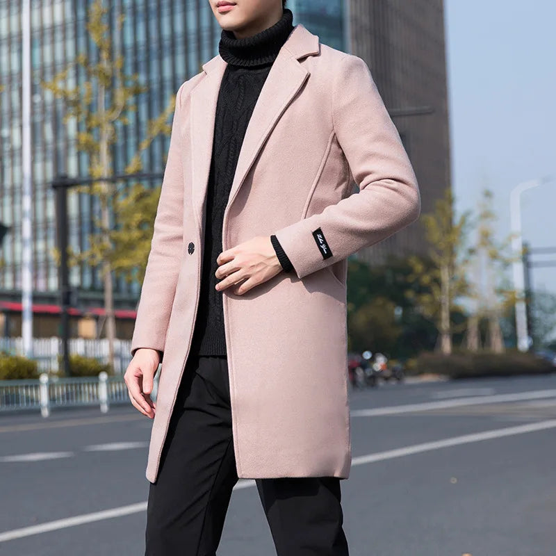 Cortavientos de lana para hombre, abrigo informal de longitud media para jóvenes, talla grande, versión coreana, Otoño e Invierno