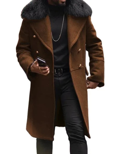 Abrigo de hombre Casual lana Color sólido Slim Fit doble fila botón.